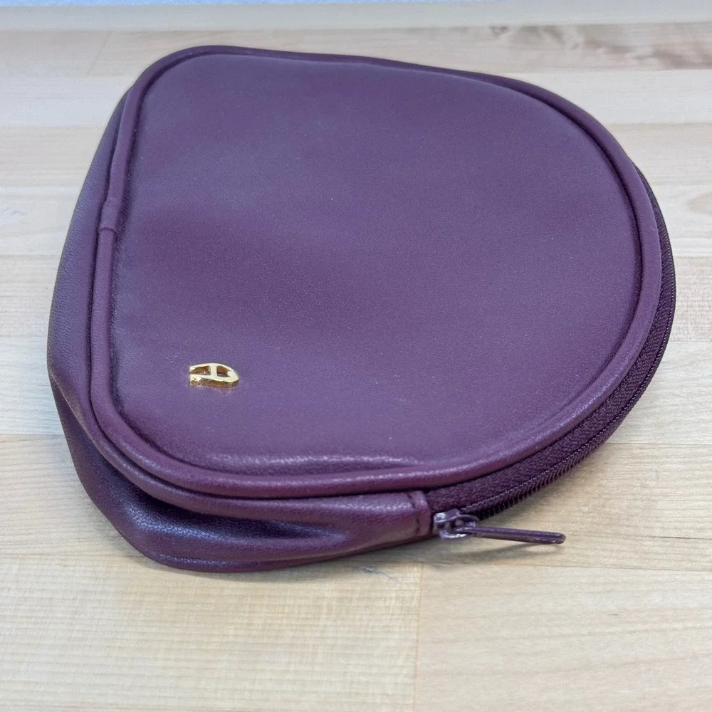 Etienne Aigner Burgundy Leather Half Moon Cosmetic Pouch Makeup Bag Gold Logo
